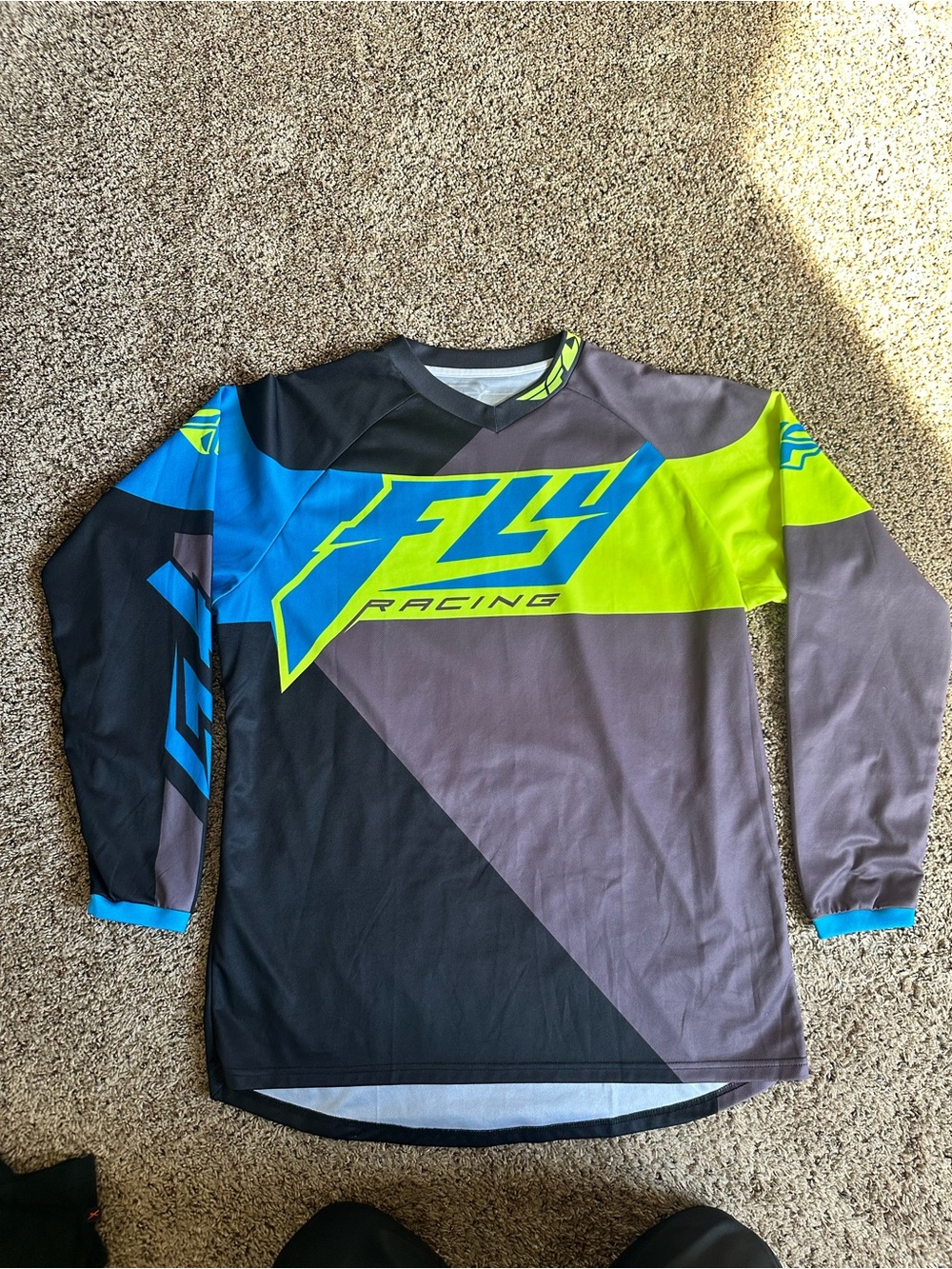 Fly Racing Men's Long Sleeve MX Jersey - Neon Yellow/Blue/Gray